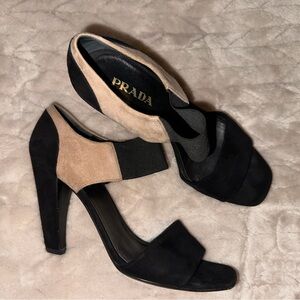 Prada Women's Black and Tan Heels